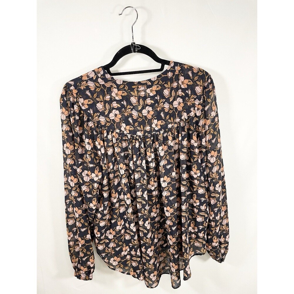 Ann Taylor Loft Size M Grannycore Long Sleeve Sheer Chiffon Floral Blouse